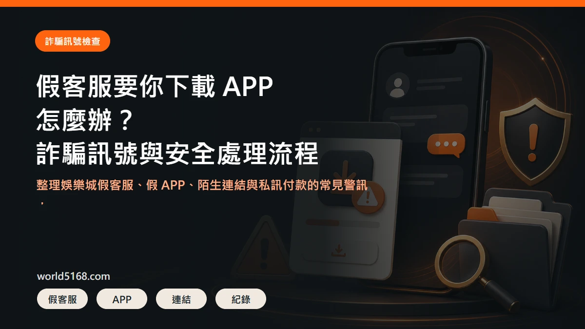假客服要你下載 APP 怎麼辦精選圖片，包含娛樂城詐騙訊號與安全處理流程